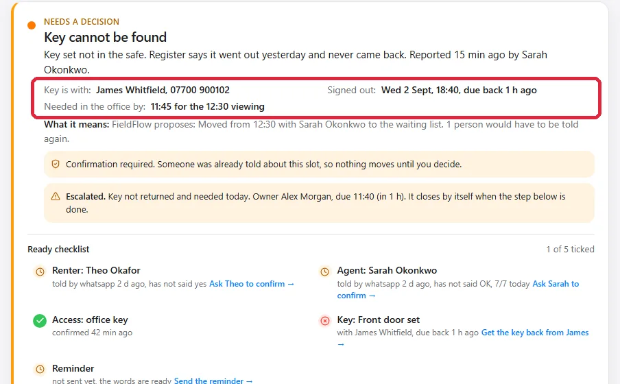 Key cannot be found: who has it, when it was signed out, when it is needed